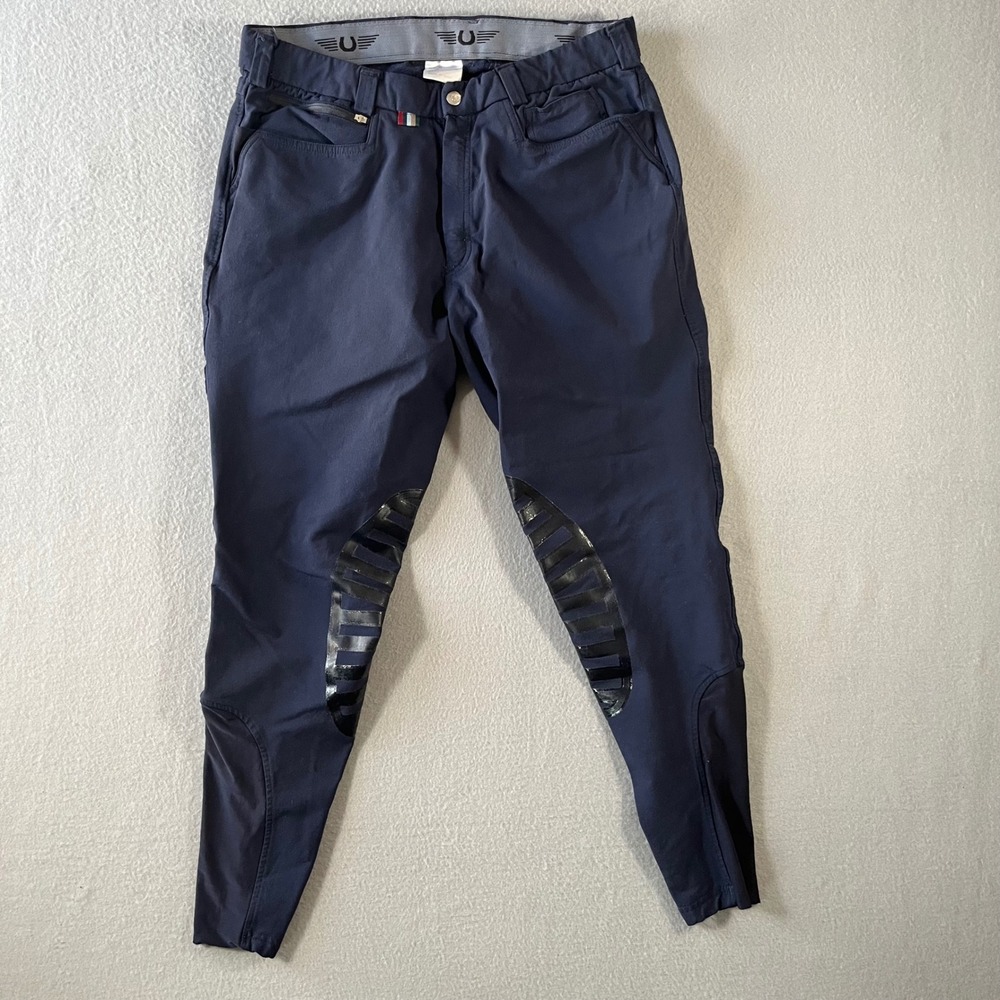 Mens Navy TUFFRIDER Blue Silicone Knee Patch Equestrian Riding Breeches 34